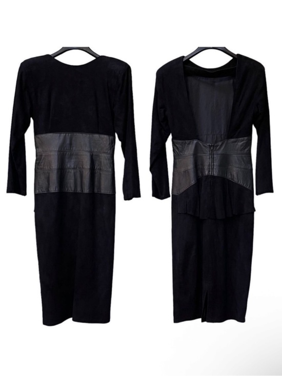 Vakko Dresses & Skirts - VAKKO Vintage Leather Suede Cutout Back Peplum Waist Dress 8